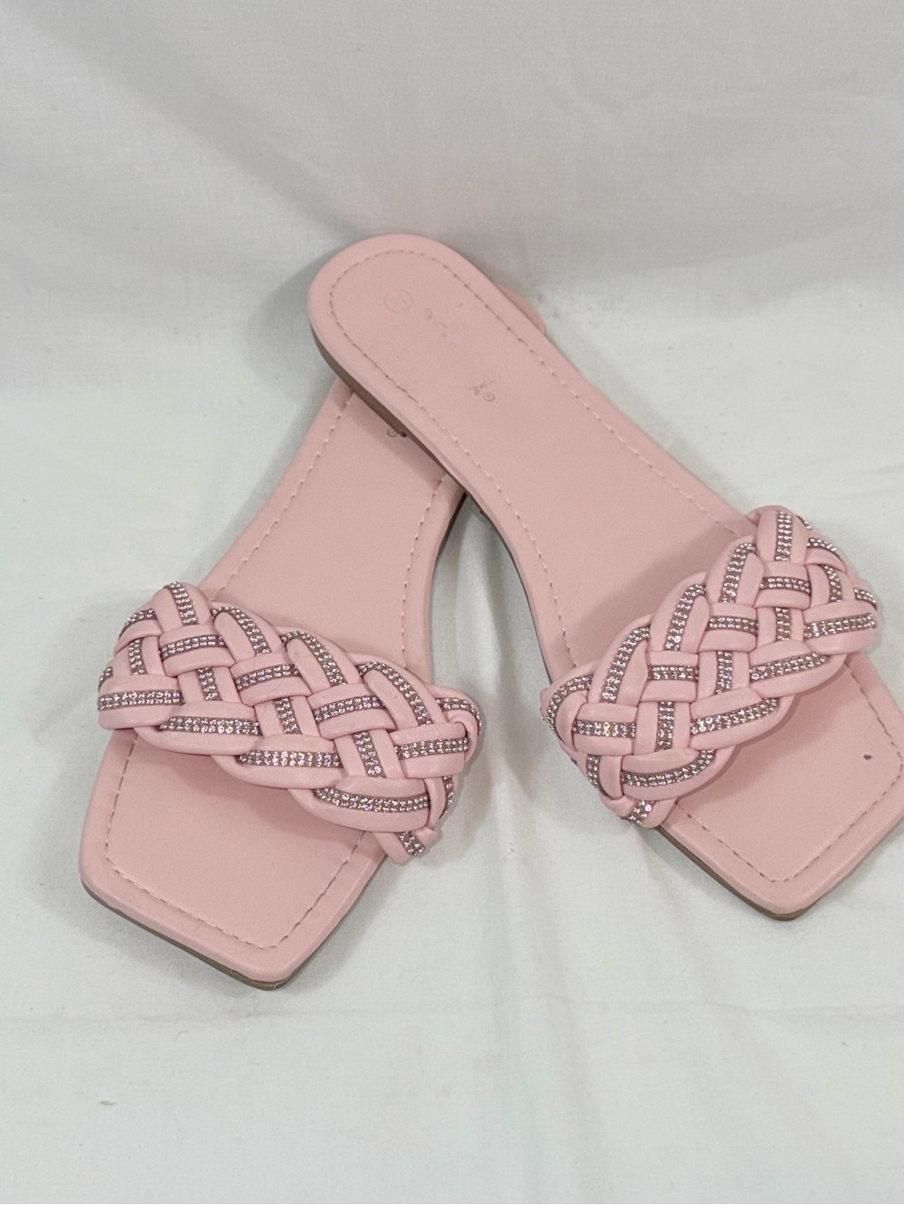 Mudd Pink Rhinestone Woven Slide Sandals Women's 11 Square Toe Y2K Glam